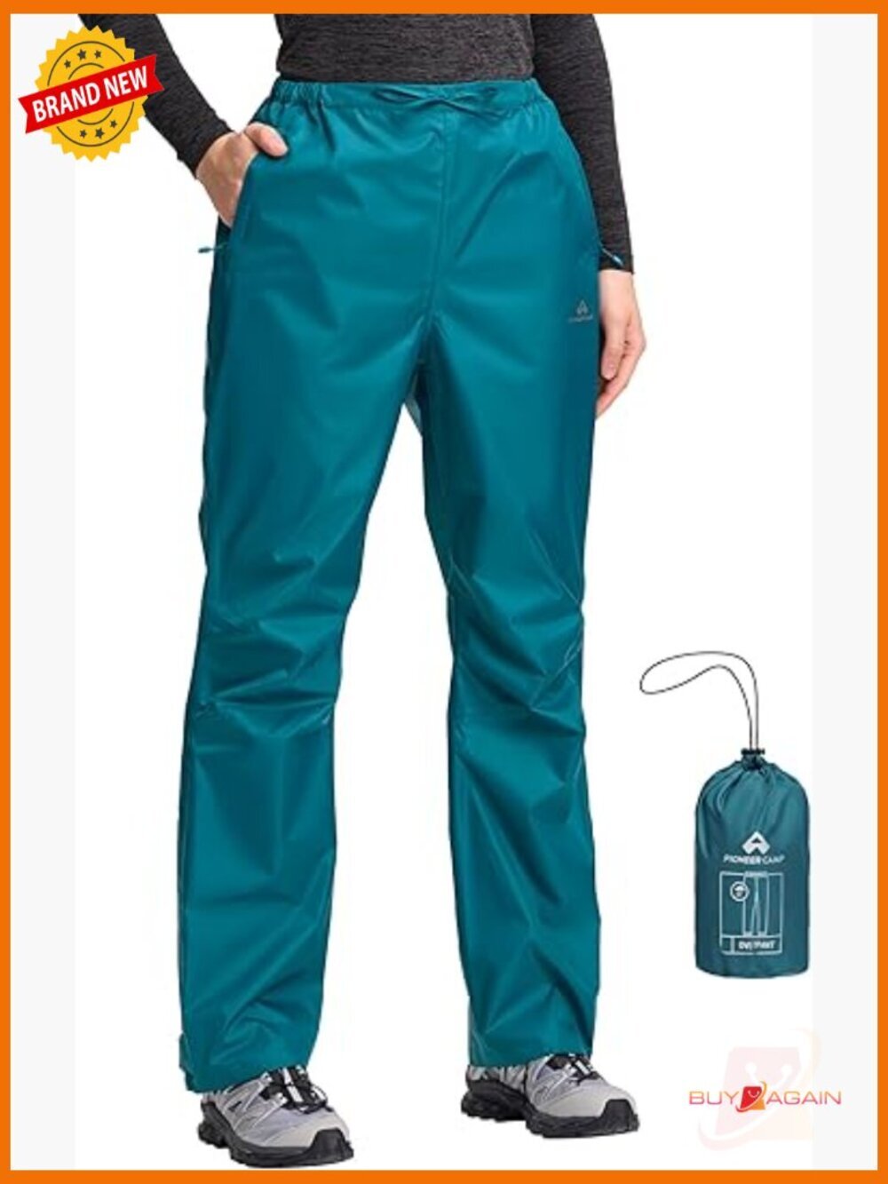 Women's Waterproof Rain Pants, Packable Hiking Overpants with Side Zipper